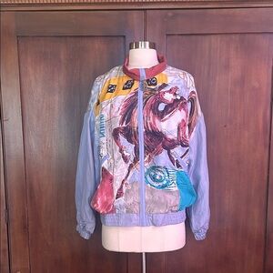 NWT Silk Bomber Jacket with Bronco Horse Motif M